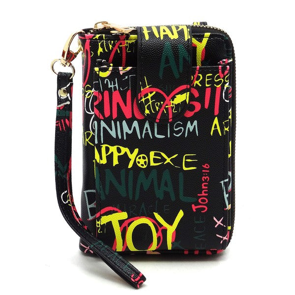 Graffiti Cell Phone case Crossbody Wallet Wristlet Fashion World