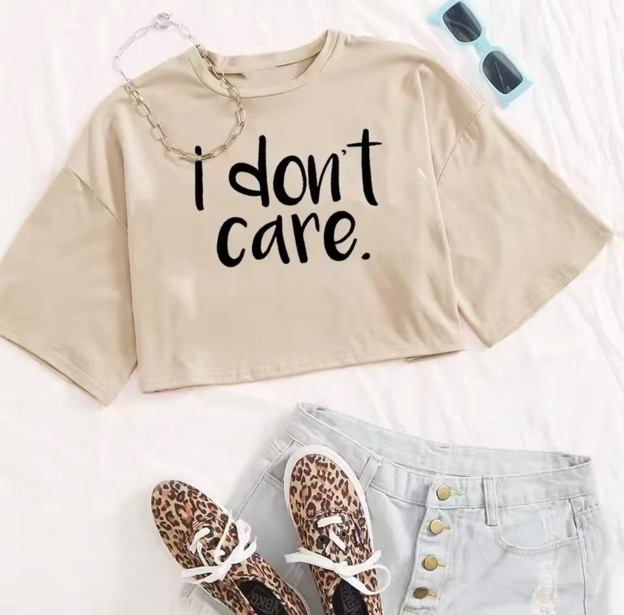 I Don't Care Print Crop Tee T-Shirt Weeknd Shop Online