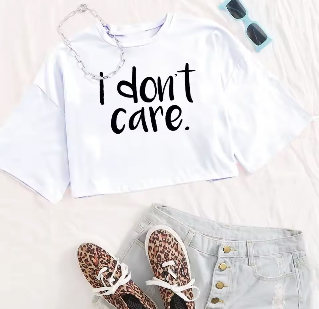 I Don't Care Print Crop Tee T-Shirt Weeknd Shop Online