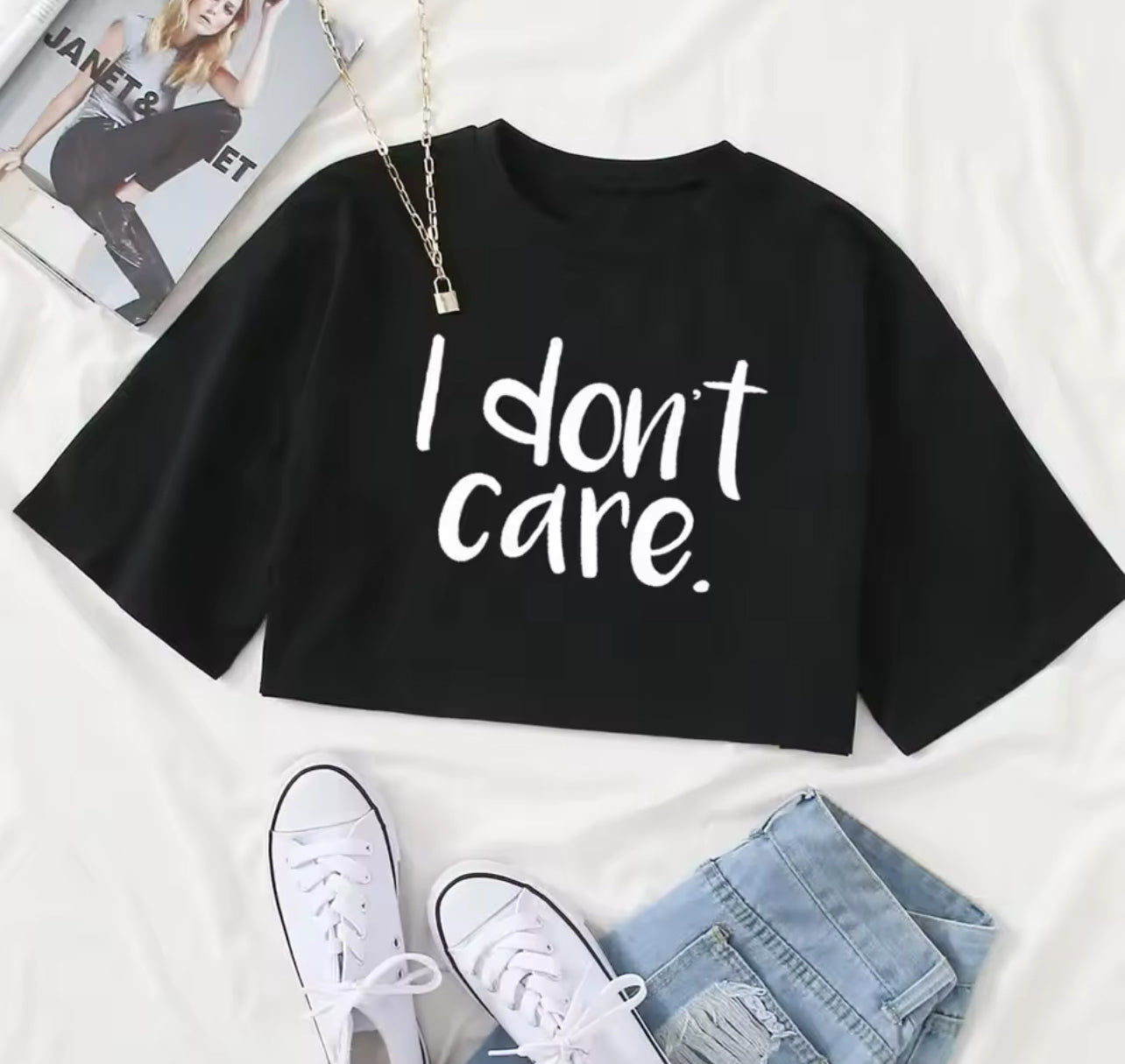 I Don't Care Print Crop Tee T-Shirt Weeknd Shop Online