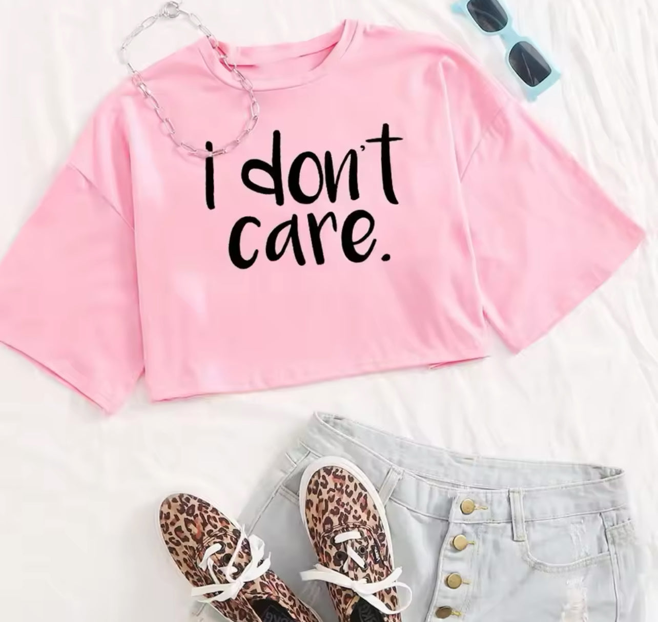 I Don't Care Print Crop Tee T-Shirt Weeknd Shop Online