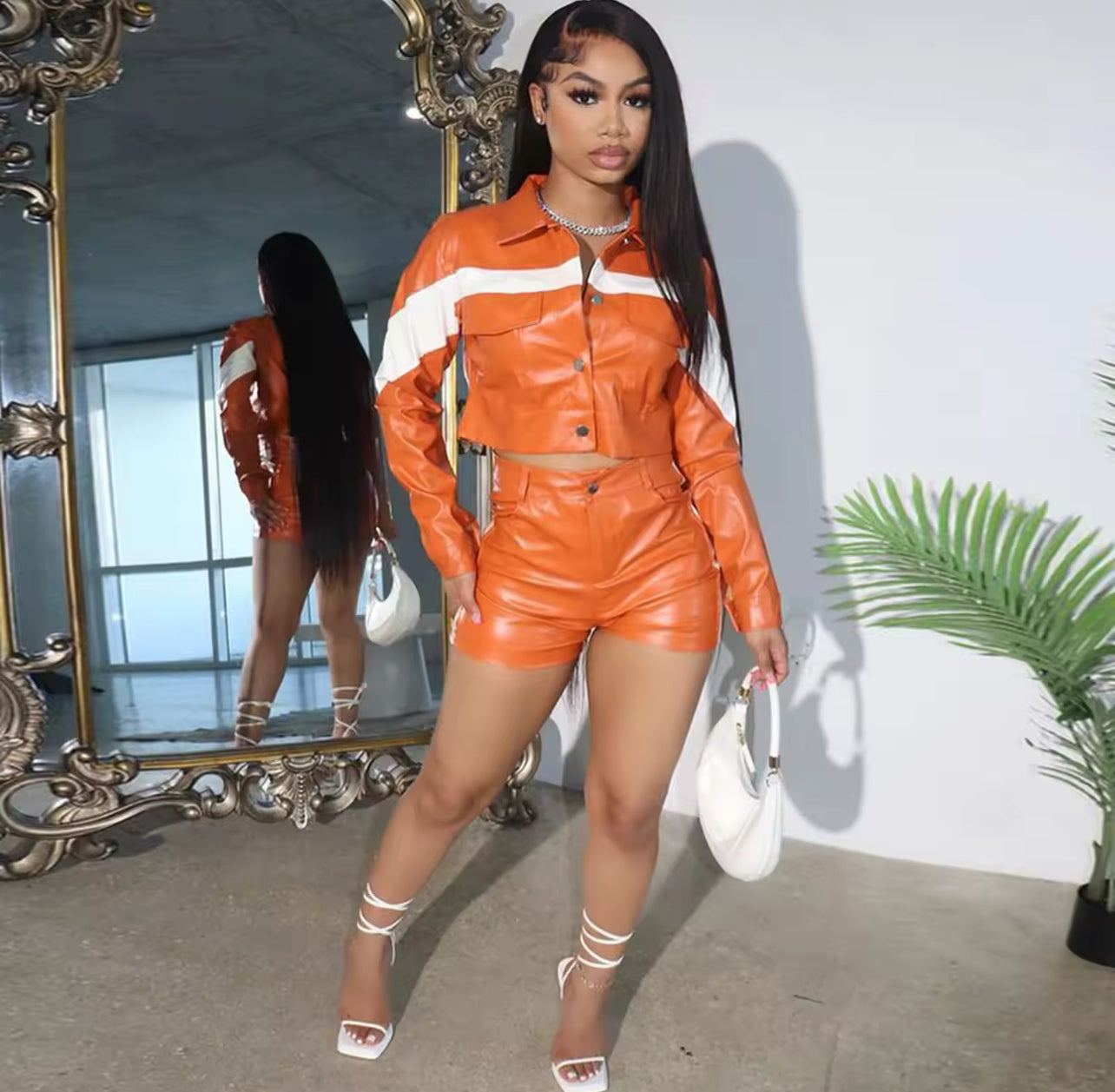 Faux Leather Moto Biker Style Women's Set Weekend Shop