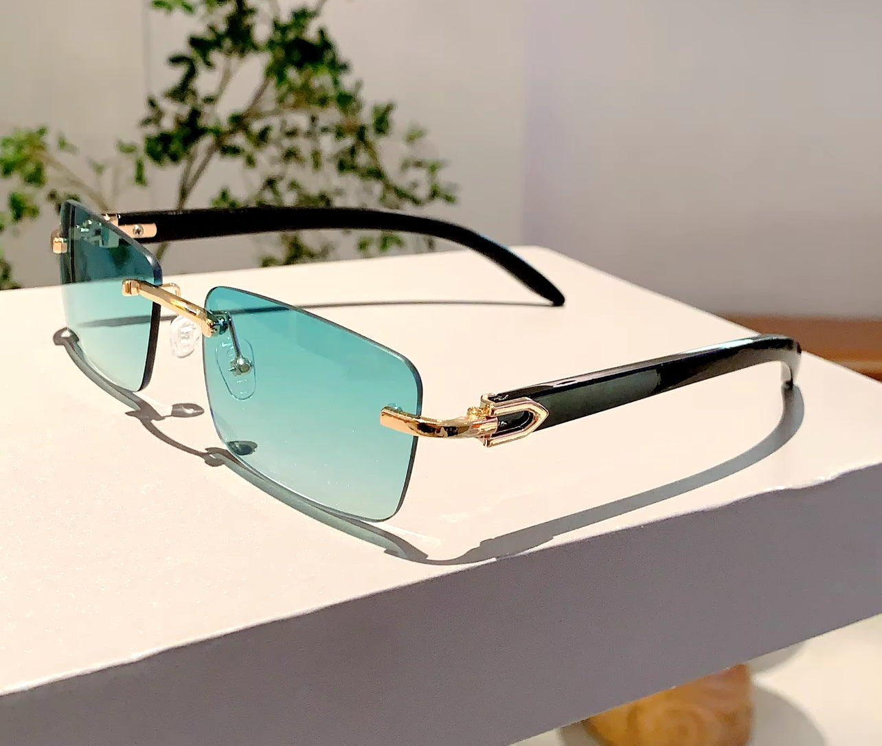 Rimless Rectangle Sunglasses with Vintage Gradient Ocean Lenses Weeknd Shop Online