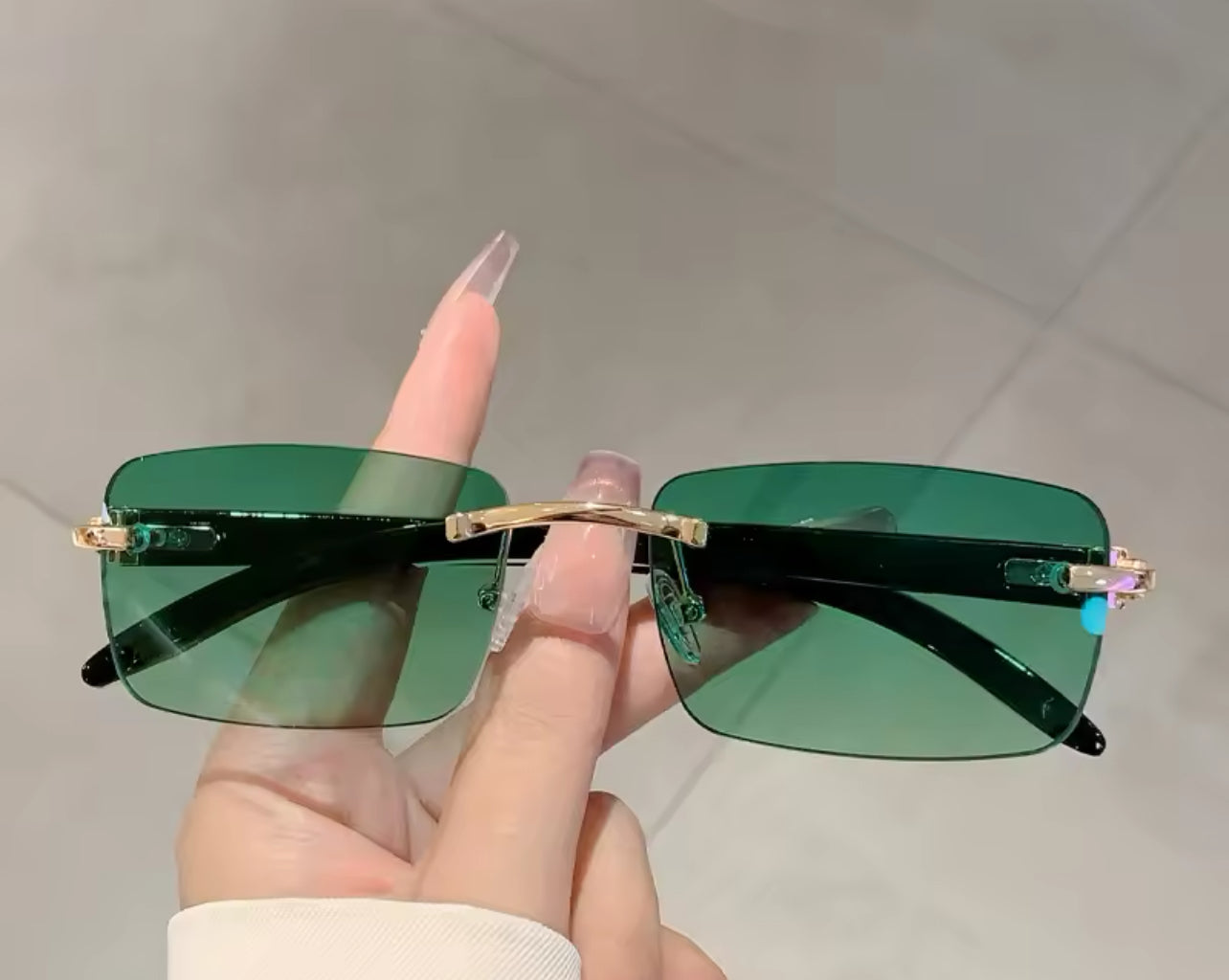 Rimless Rectangle Sunglasses with Vintage Gradient Ocean Lenses Weeknd Shop Online