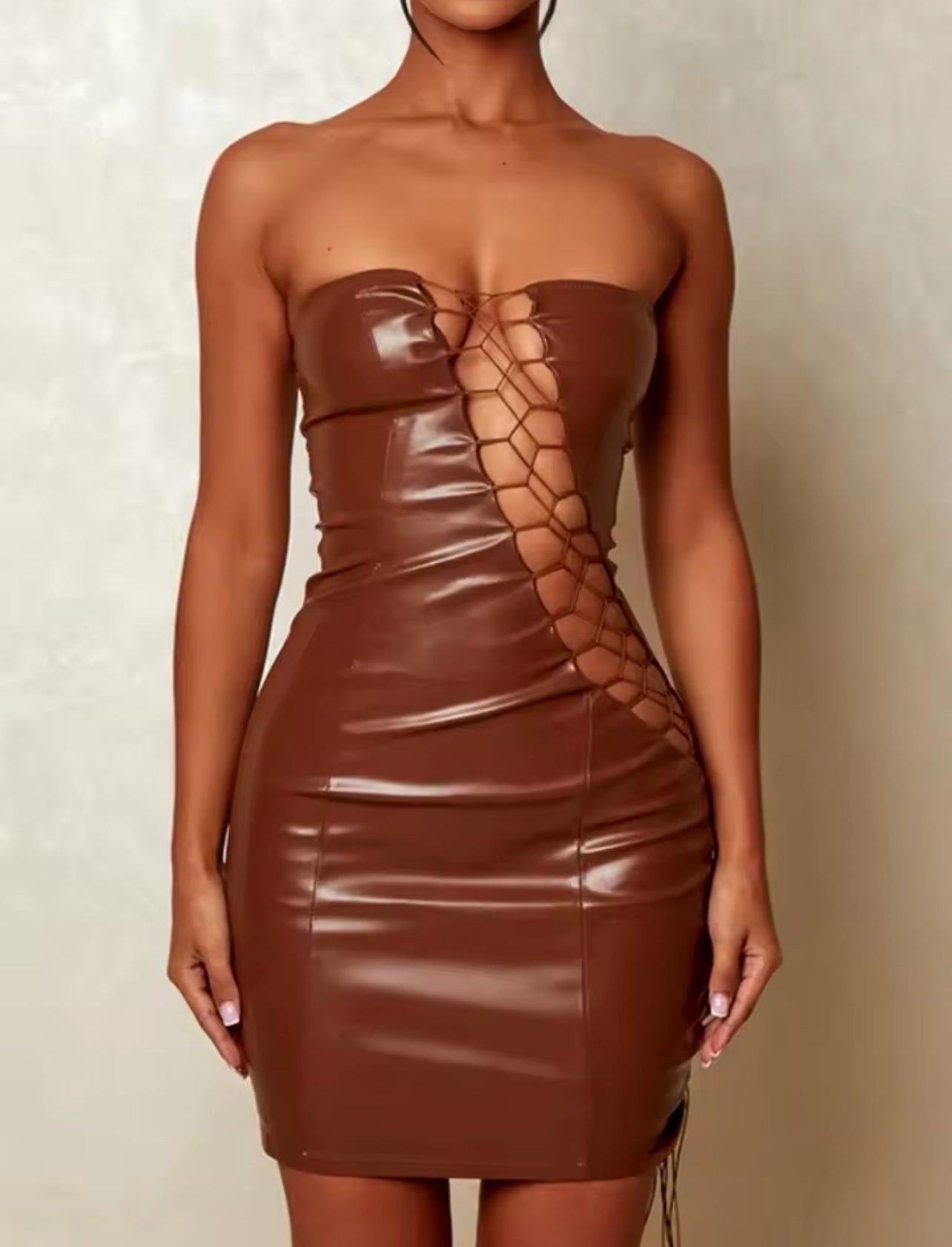 Didn’t Come to Play PU Leather Open Dress Weeknd Shop Online