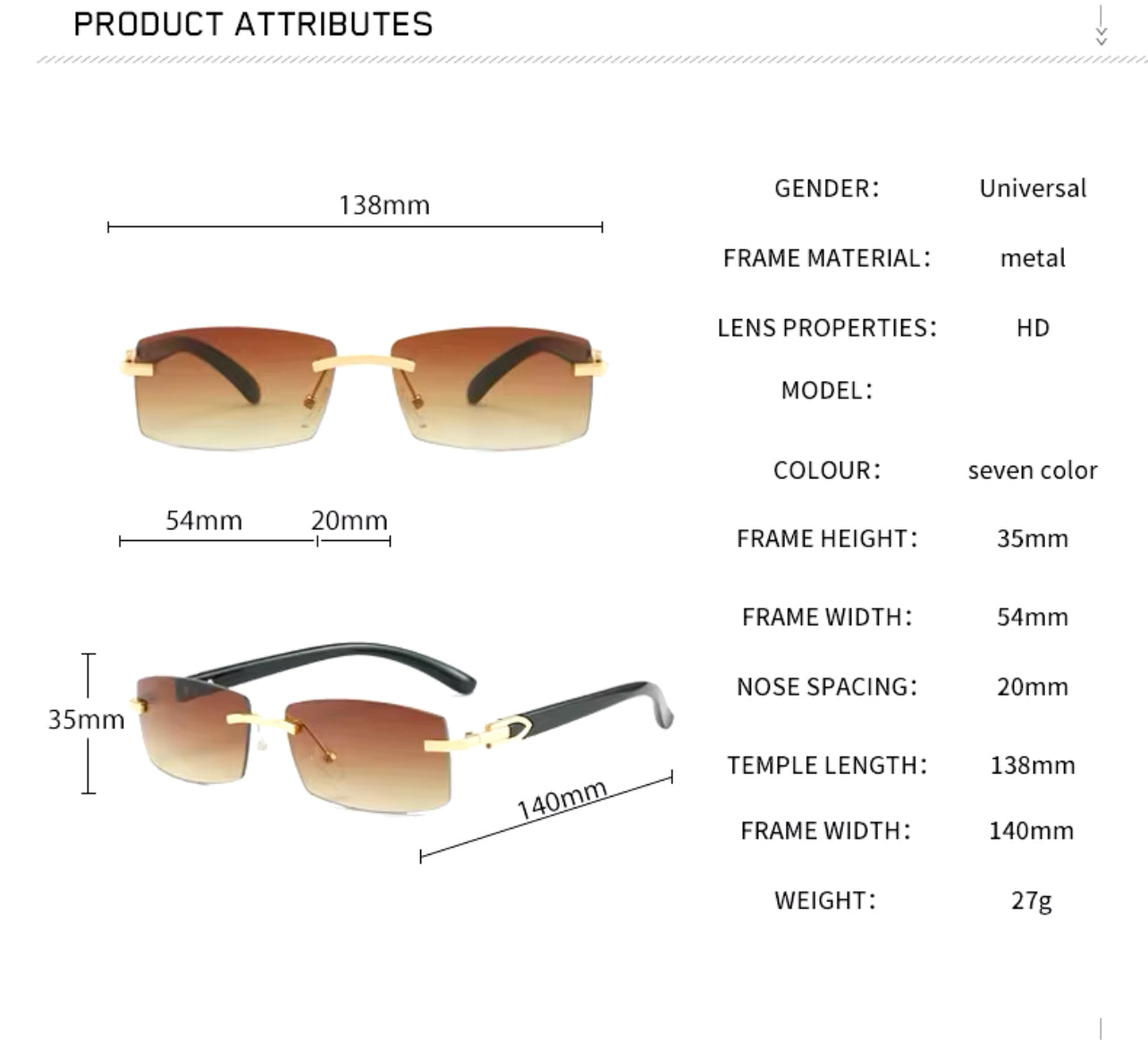Rimless Rectangle Sunglasses with Vintage Gradient Ocean Lenses Weeknd Shop Online