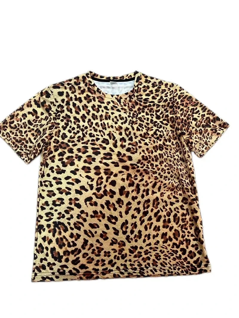 Fashion Leopard Print Round Neck Short Sleeve Men's T-Shirt Weekend Shop