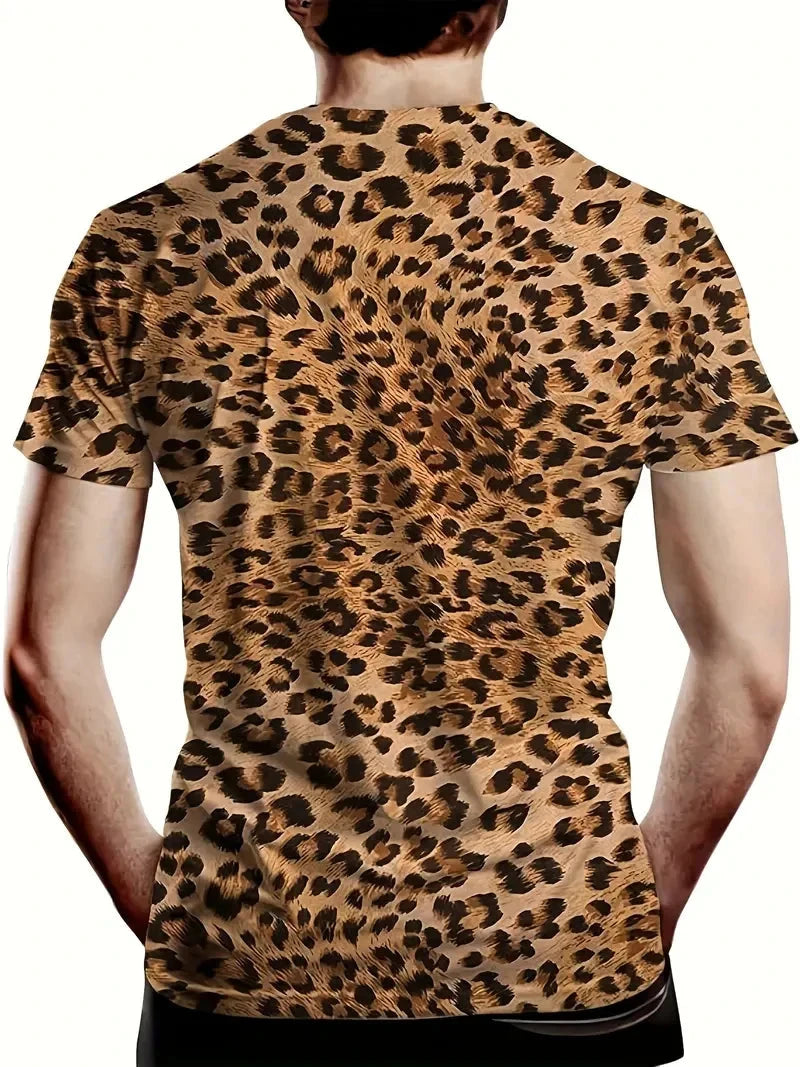 Fashion Leopard Print Round Neck Short Sleeve Men's T-Shirt Weekend Shop
