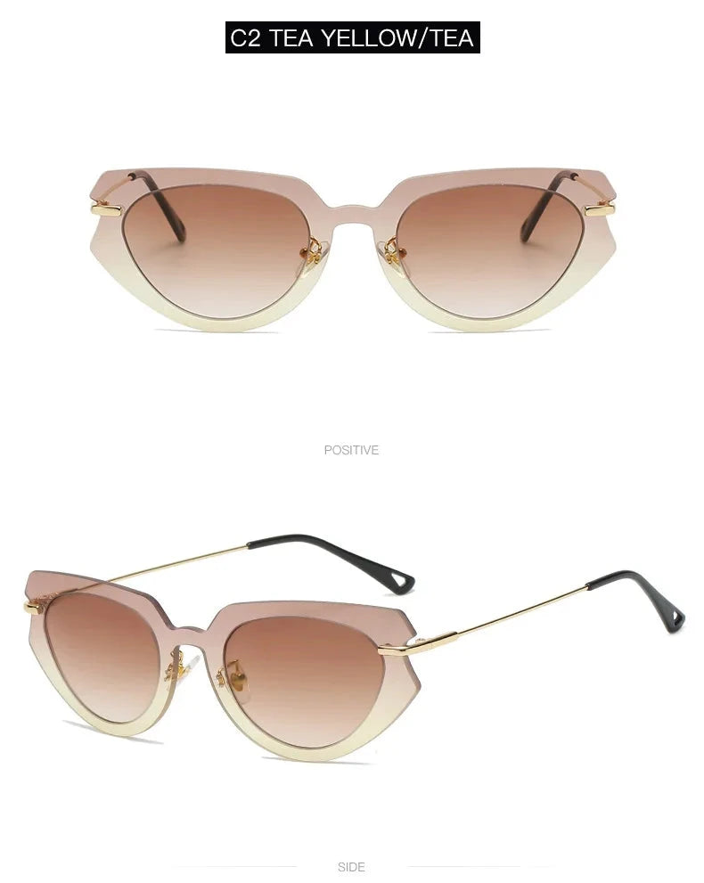 Fashion Cat Eye Rimless Women Sunglasses Weekend Shade Sunglasses