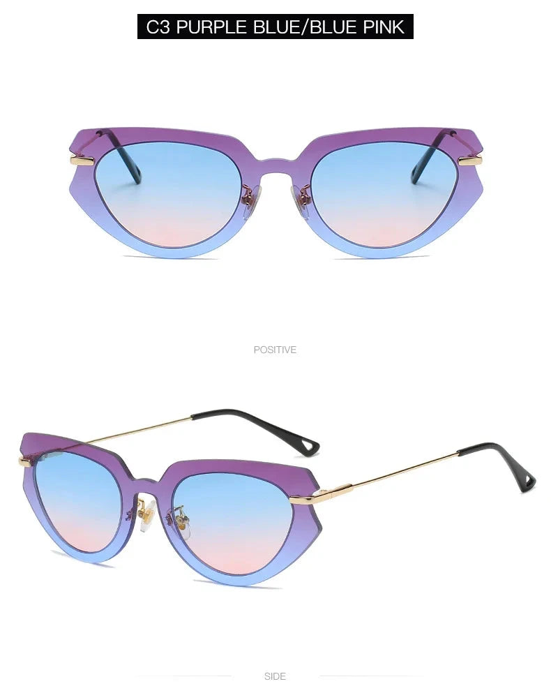 Fashion Cat Eye Rimless Women Sunglasses Weekend Shade Sunglasses
