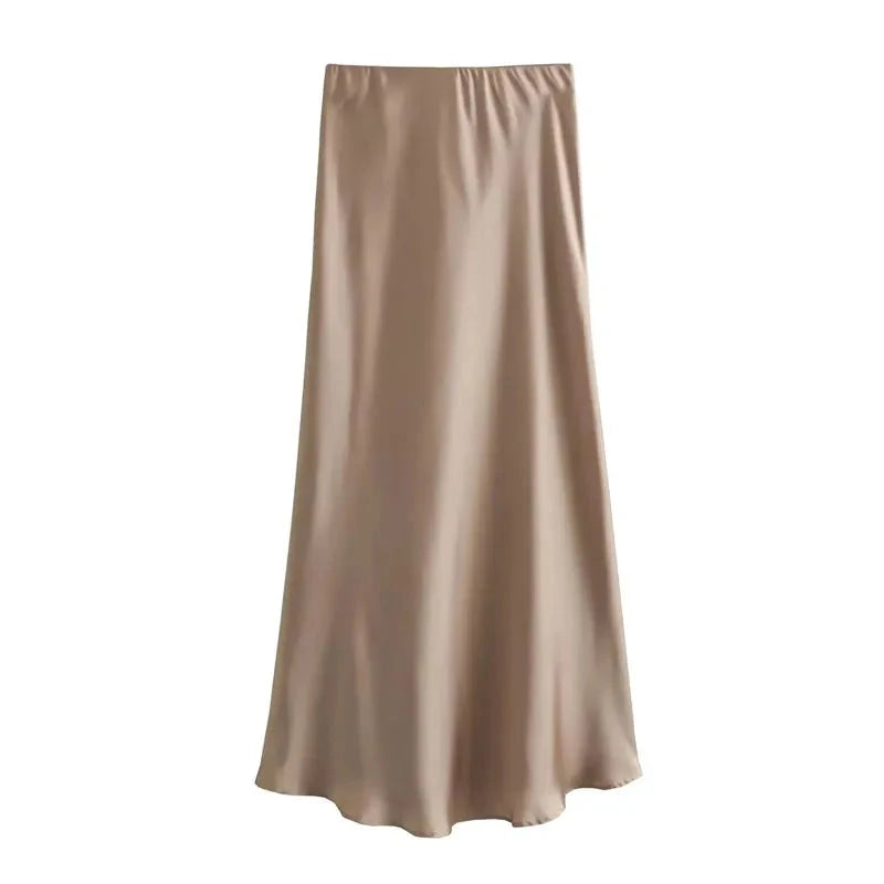 Elegant High-Waisted Satin Midi Skirt Weeknd Shop Online