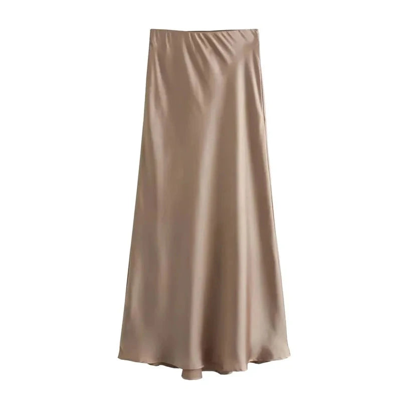 Elegant High-Waisted Satin Midi Skirt Weeknd Shop Online
