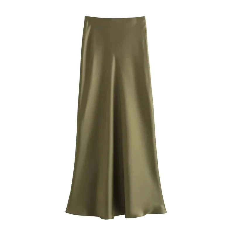 Elegant High-Waisted Satin Midi Skirt Weeknd Shop Online