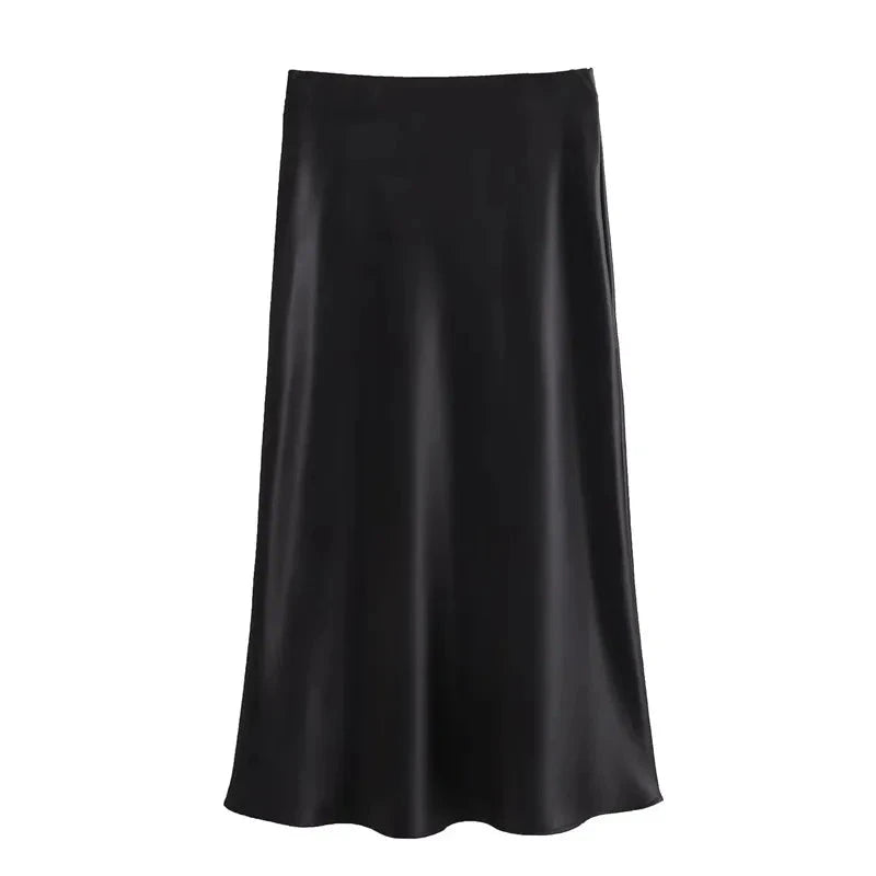 Elegant High-Waisted Satin Midi Skirt Weeknd Shop Online