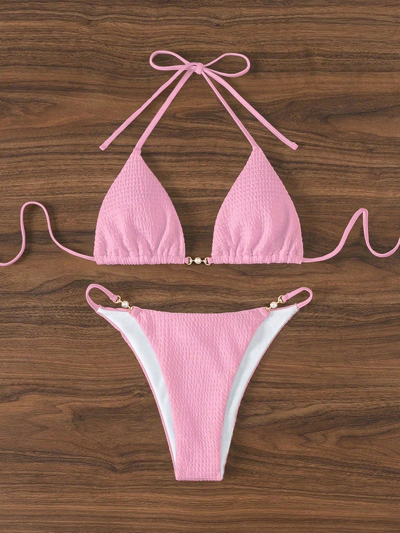 Pink Low-Rise Triangle Bikini Set