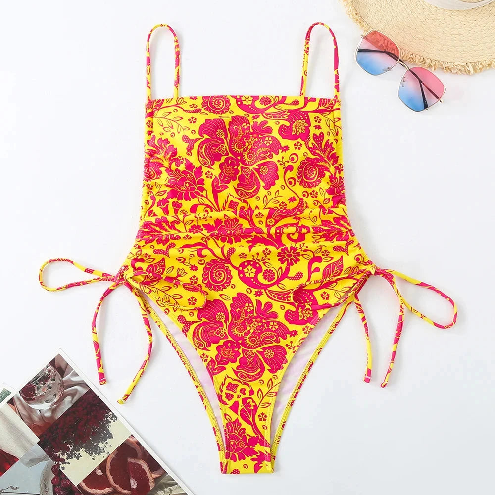 Floral String One-Piece Swimsuit Weeknd Shop Online