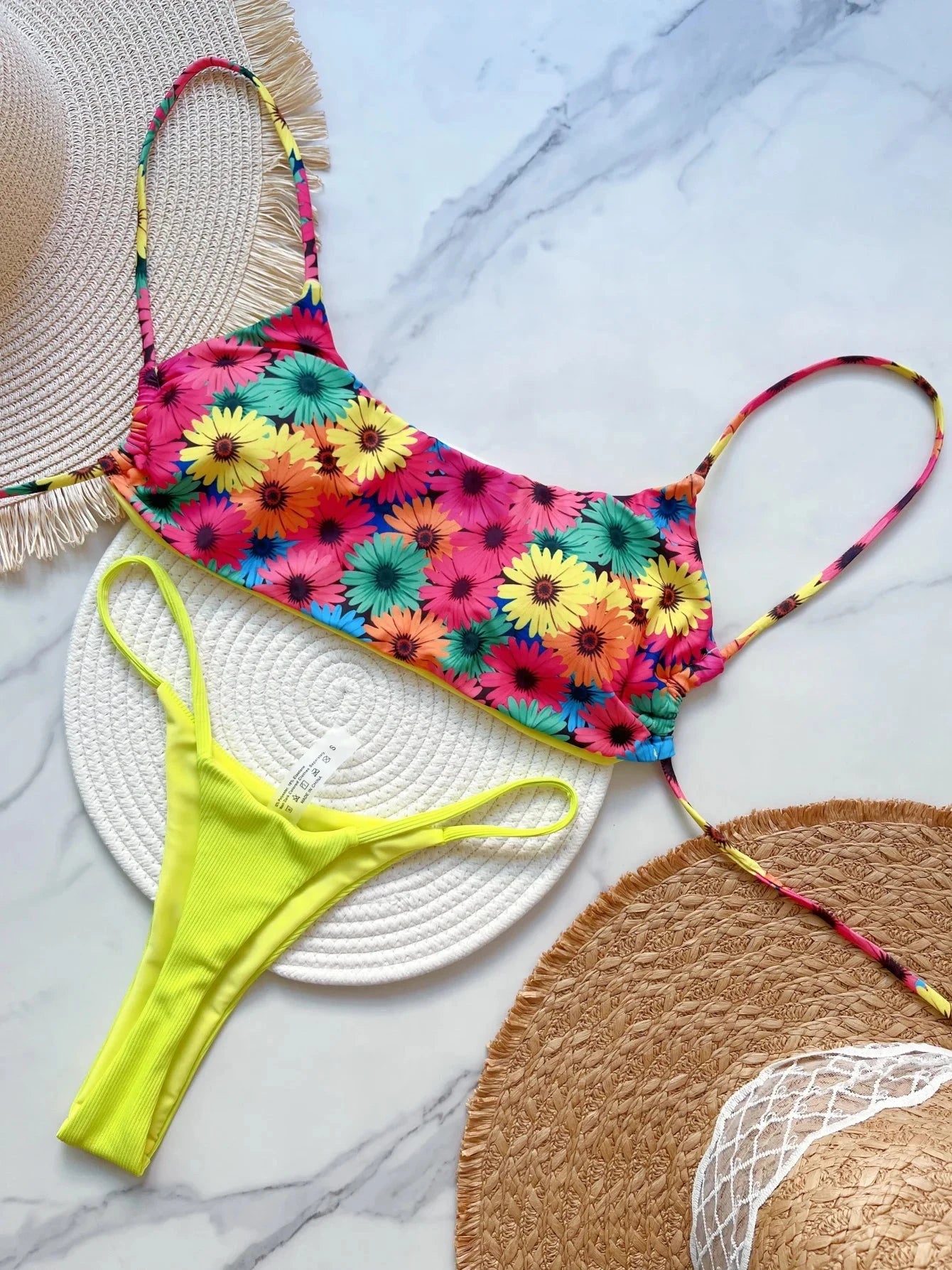 Flowers Printed Mini Thong High-Cut Bikini Set Weeknd Shop Online