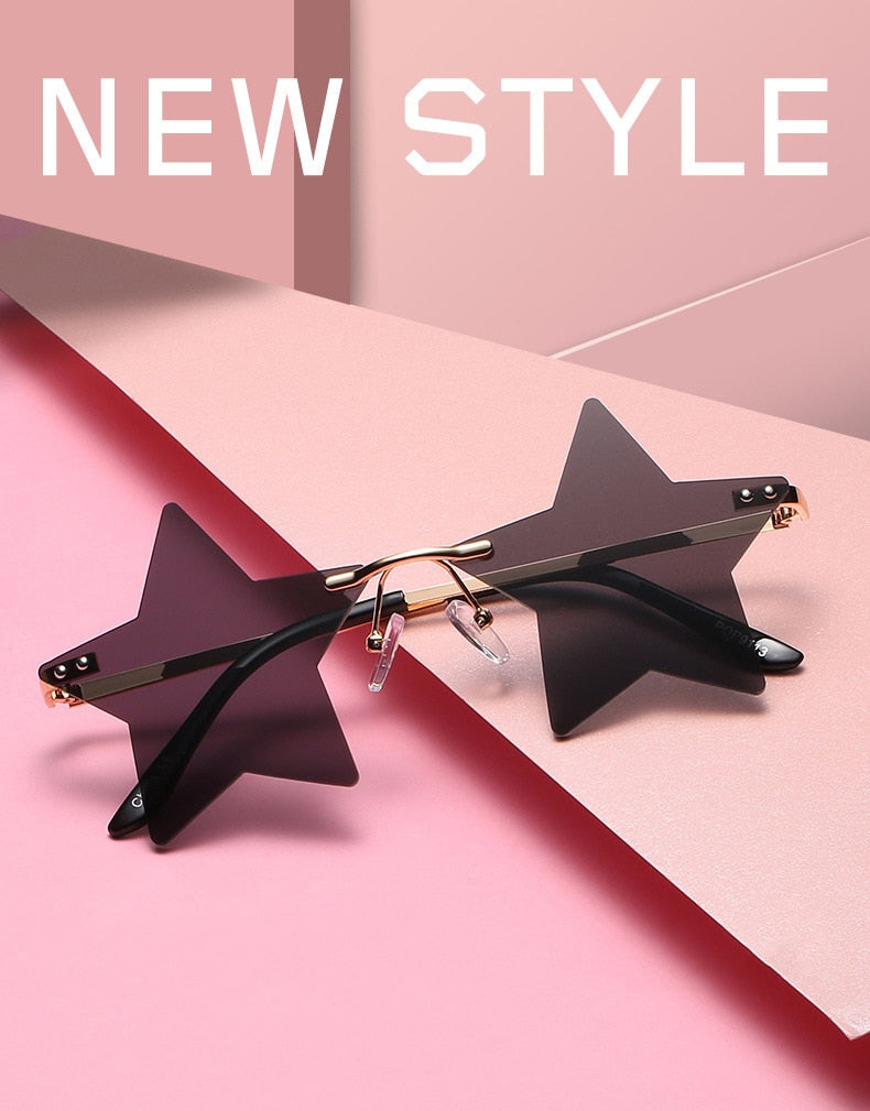 Unique Star Shape Mirror Rimless Sunglasses Weekend Shade Sunglasses