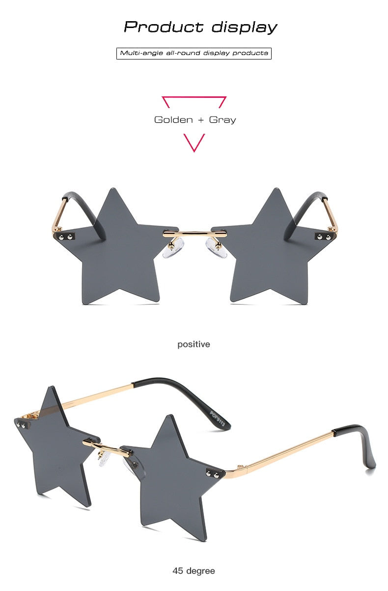 Unique Star Shape Mirror Rimless Sunglasses Weekend Shade Sunglasses