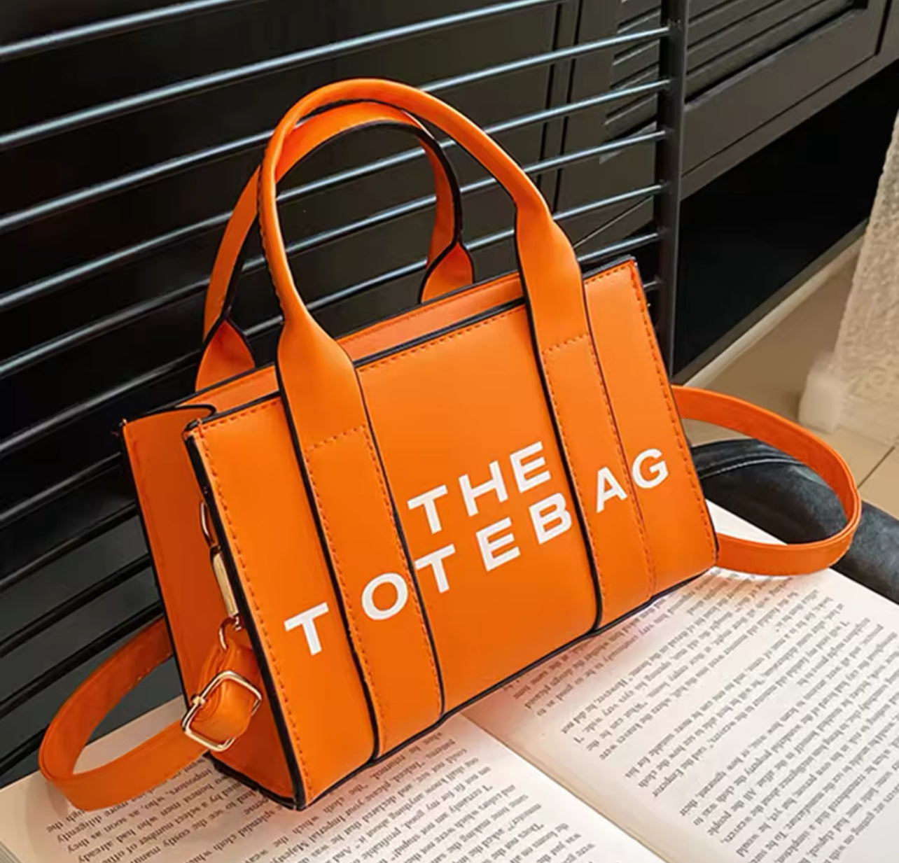 The Tote Bag  – Orange Trendy PU Leather Handbag