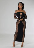 “Catch on” Black Mesh Off The Shoulder Fashion Dress Weekend Shop