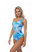 Wavy Print One Shoulder One Piece Swimsuit Beach Joy Bikini