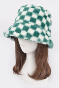 Checker Print Faux Fur Bucket Hat Artini Accessories
