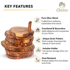 Olive Wood Coaster Set with Holder -7 Pcs Choixe