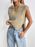 Women's Knit Khaki Sleeveless Sweater Miss Sparkling