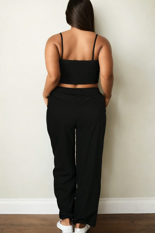 Plus Bustier Crop Cami Top & Pocket Straight Pants Capella