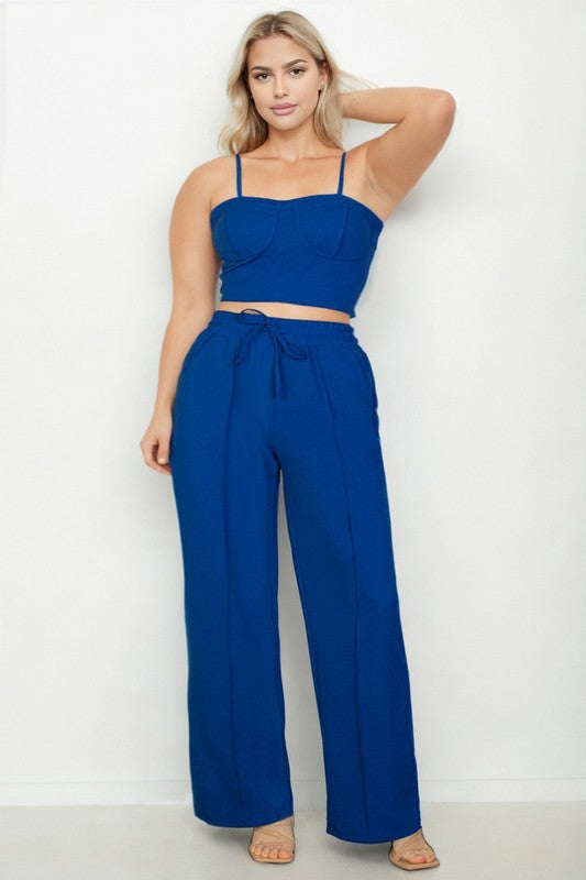 Plus Bustier Crop Cami Top & Pocket Straight Pants Capella