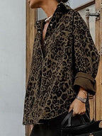 Leopard Print Collared Long Sleeve Jacket