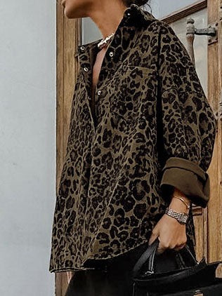 Leopard Print Collared Long Sleeve Jacket