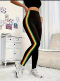 Stripped Rainbow Black Leggings Weekend Shop