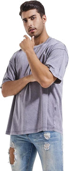 Men's Oversized Heavy Cotton Summer T-Shirt Vintage Tee Loose Fit Short Sleeve