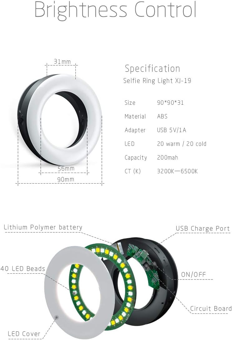 Selfie Ring Light Rechargeable Portable Clip-on Selfie Fill Light with 40 LED Weeknd Shop Online