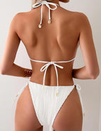 White Ribbed Two Piece Bikini Sets for Women Sexy Halter Triangle Top Swimsuit String Thong Bathing Suit (Copy)