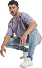 Men's Oversized Heavy Cotton Summer T-Shirt Vintage Tee Loose Fit Short Sleeve