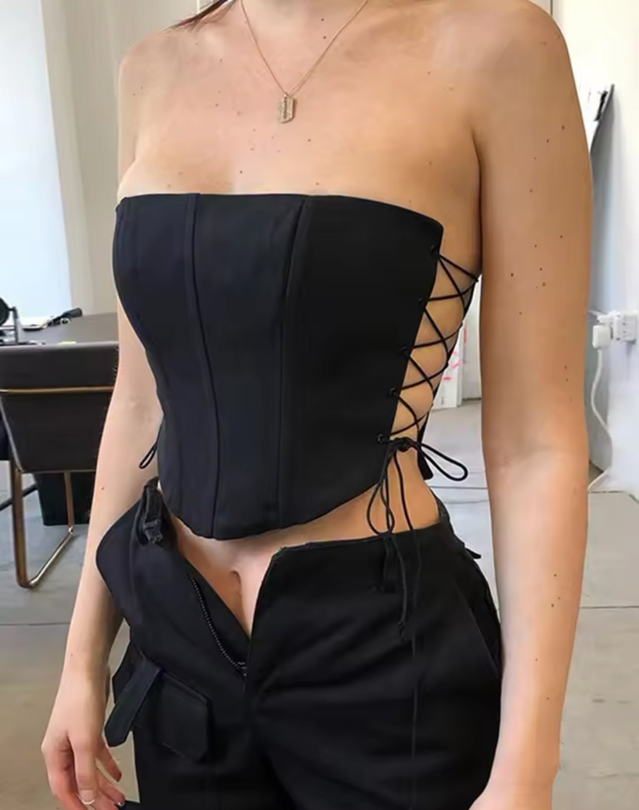 Sexy Adjustable Black Corset Top