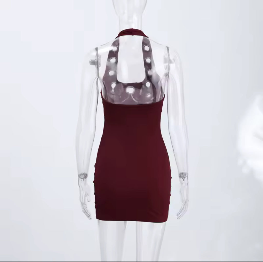 “Love your Island” Sexy Black U-Neck Halter Bodycon Dress