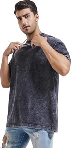 Men's Oversized Heavy Cotton Summer T-Shirt Vintage Tee Loose Fit Short Sleeve