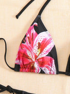 Women's 2 Piece Floral Print Halter Neck Tie Bikini Set Triangle String Thong Swimsuit Summer