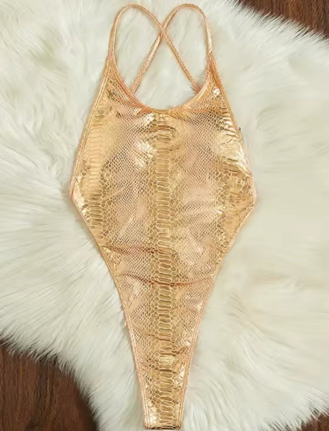 Golden Shiny Snake Print One-Piece Swimsuit