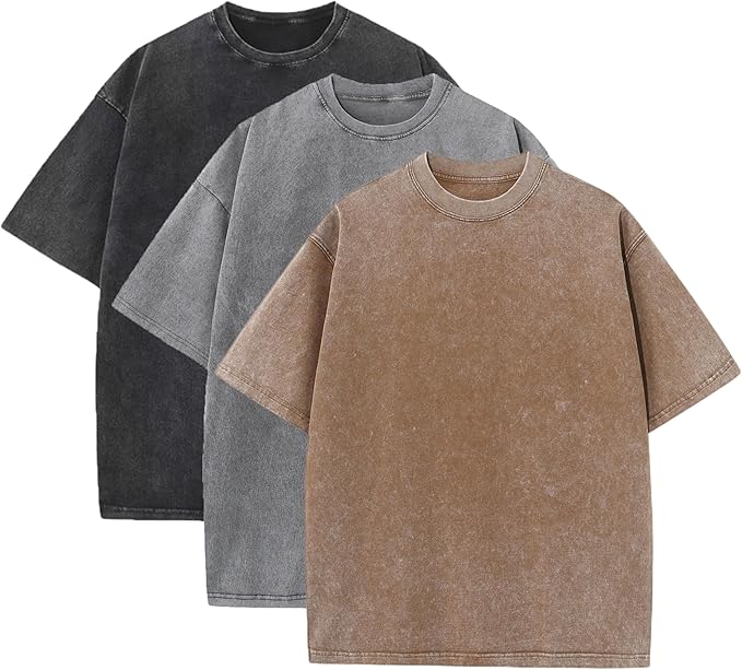 Men's Oversized Heavy Cotton Summer T-Shirt Vintage Tee Loose Fit Short Sleeve