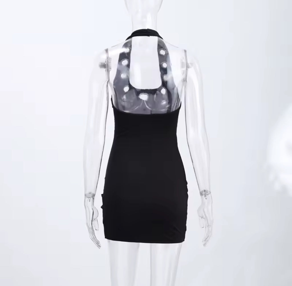 “Love your Island” Sexy Black U-Neck Halter Bodycon Dress