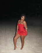 Women Red Bodycon Corset Mini Bandage Skirt Set