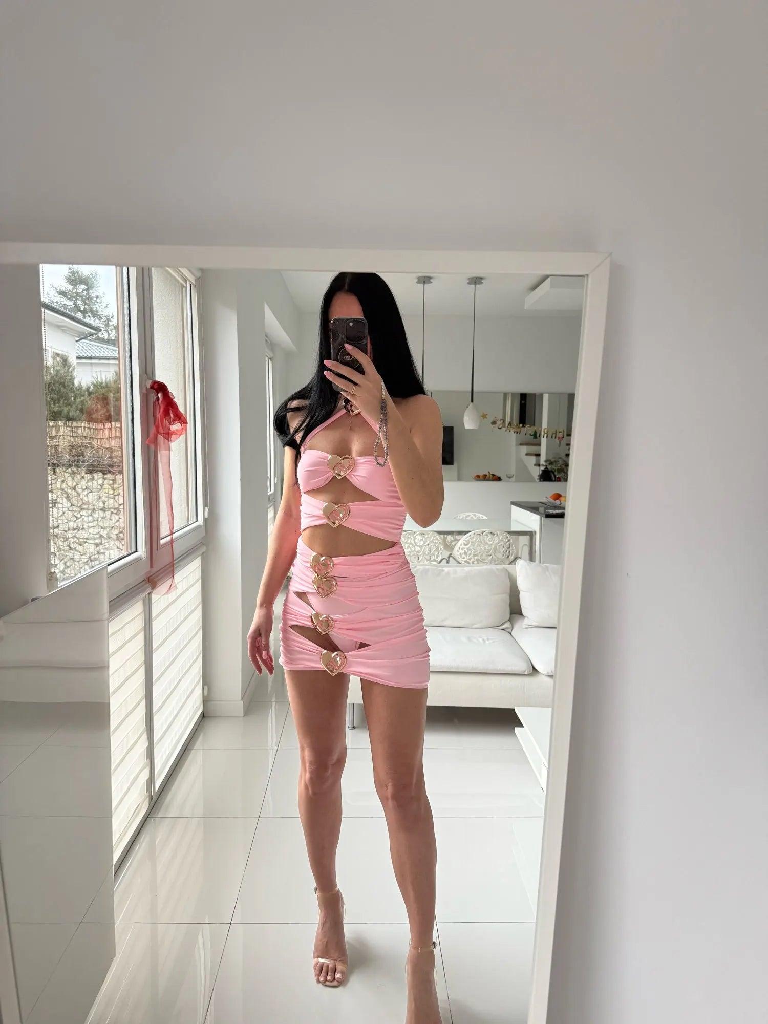 Sexy Heart Cut Out One Piece Swimsuit and Skirt Swimwear