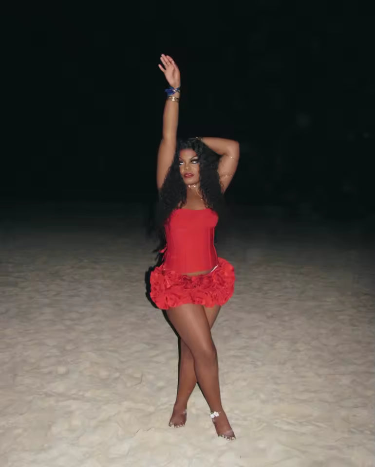 Women Red Bodycon Corset Mini Bandage Skirt Set