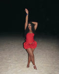Women Red Bodycon Corset Mini Bandage Skirt Set