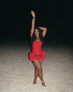 Women Red Bodycon Corset Mini Bandage Skirt Set